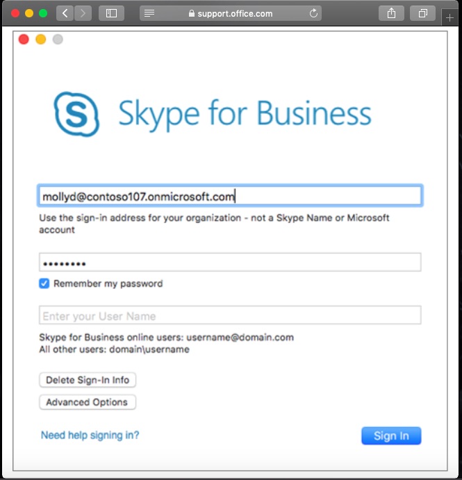 set up skype for business meeting mac